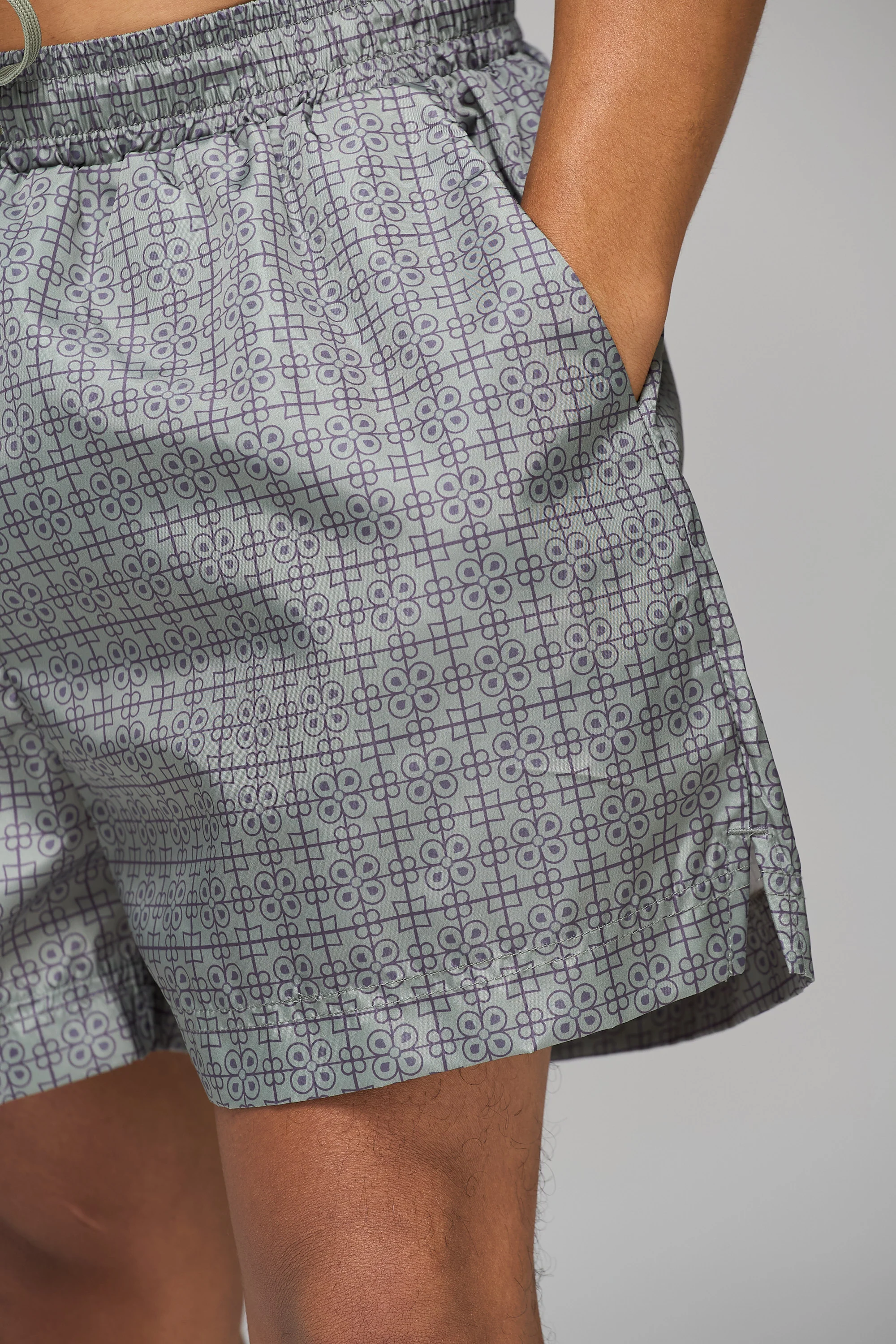 KHAKI ARMENIAN PATTERN SWIM SHORTS - Image 3