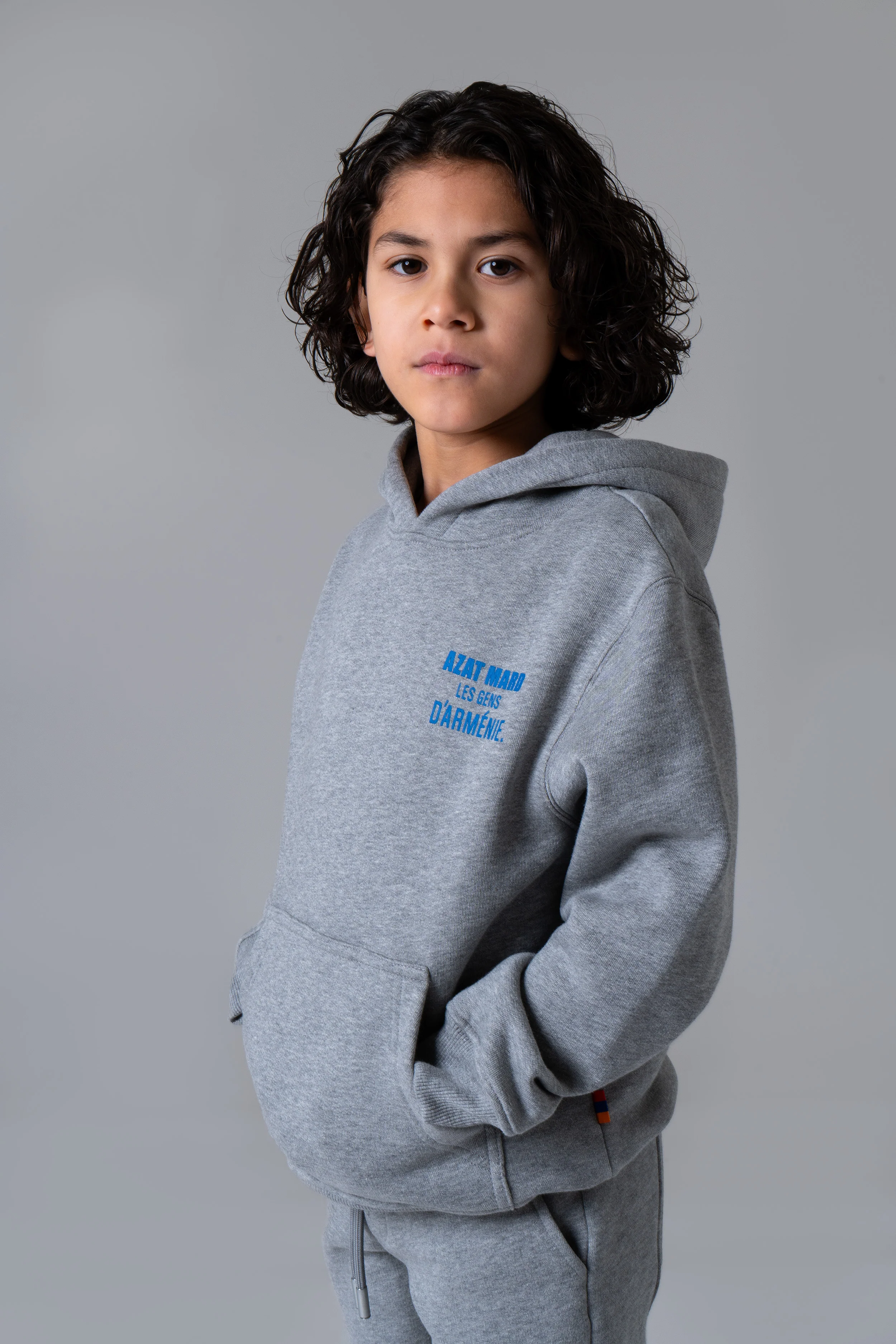 LES GENS HEATHER GREY/BLUE KIDS HOODIE - Image 4