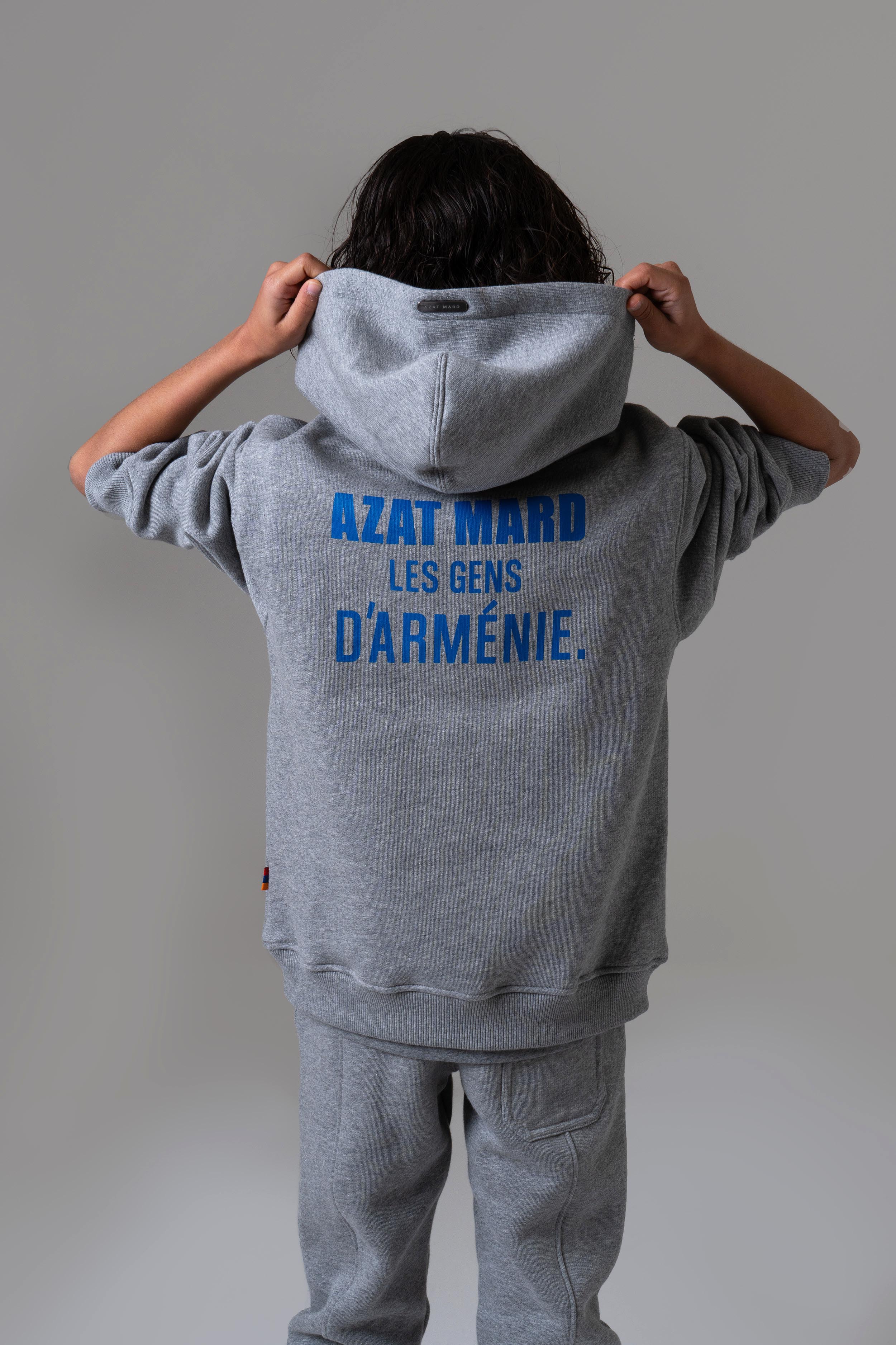 LES GENS HEATHER GREY/BLUE KIDS HOODIE - Image 9