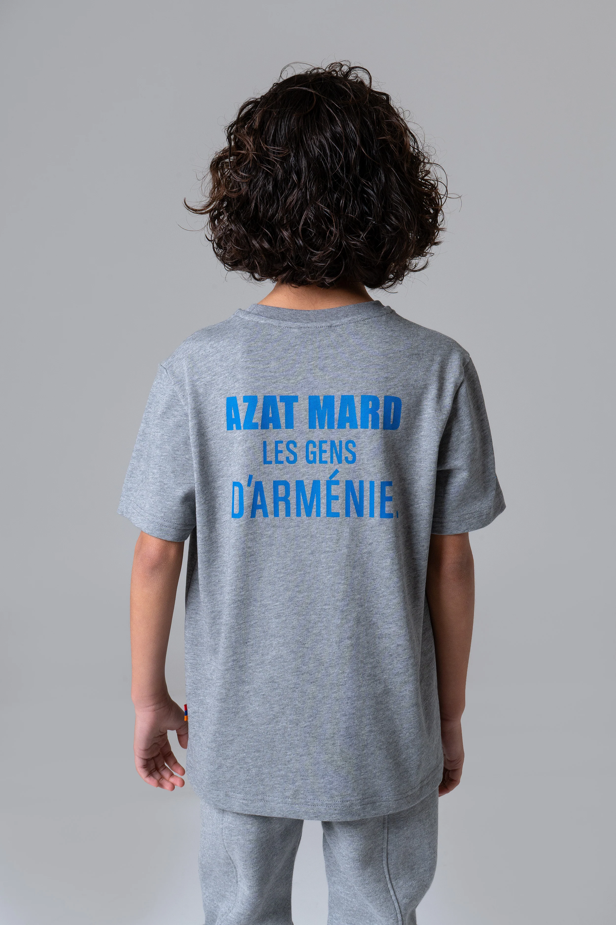 LES GENS HEATHER GREY/BLUE KIDS T-SHIRT - Image 3