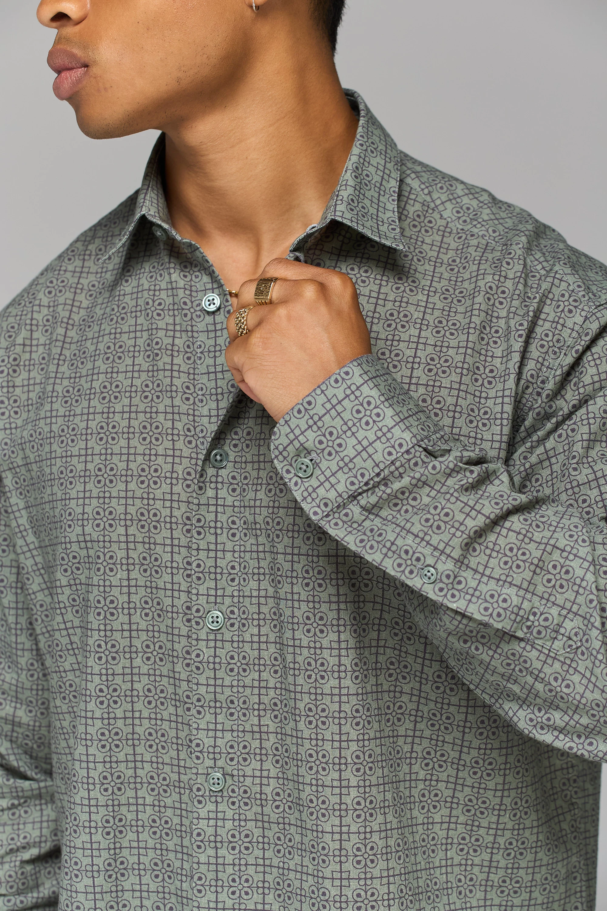 KHAKI ARMENIAN PATTERN RELAXED SHIRT - Image 2
