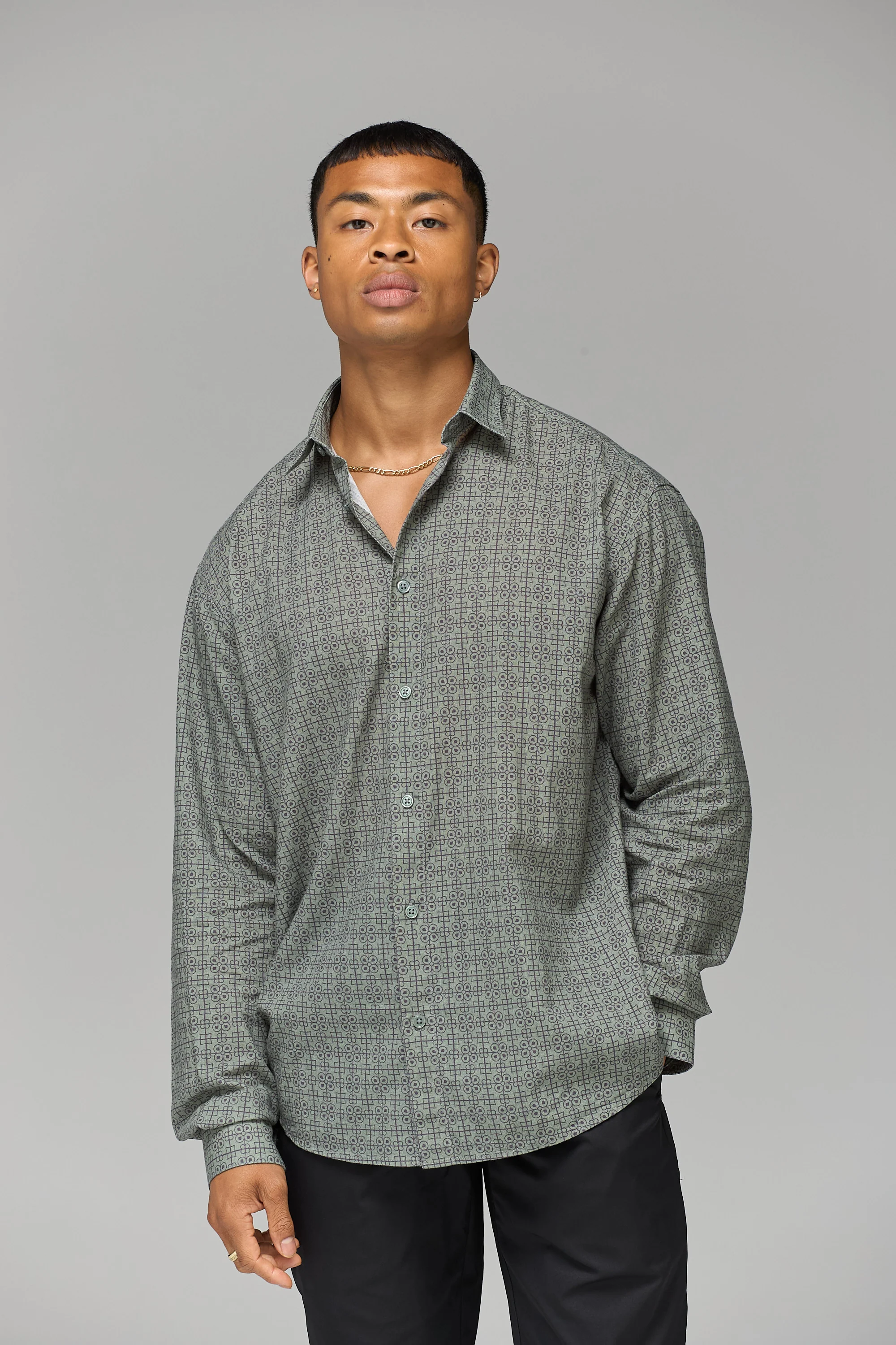 KHAKI ARMENIAN PATTERN RELAXED SHIRT - Image 3