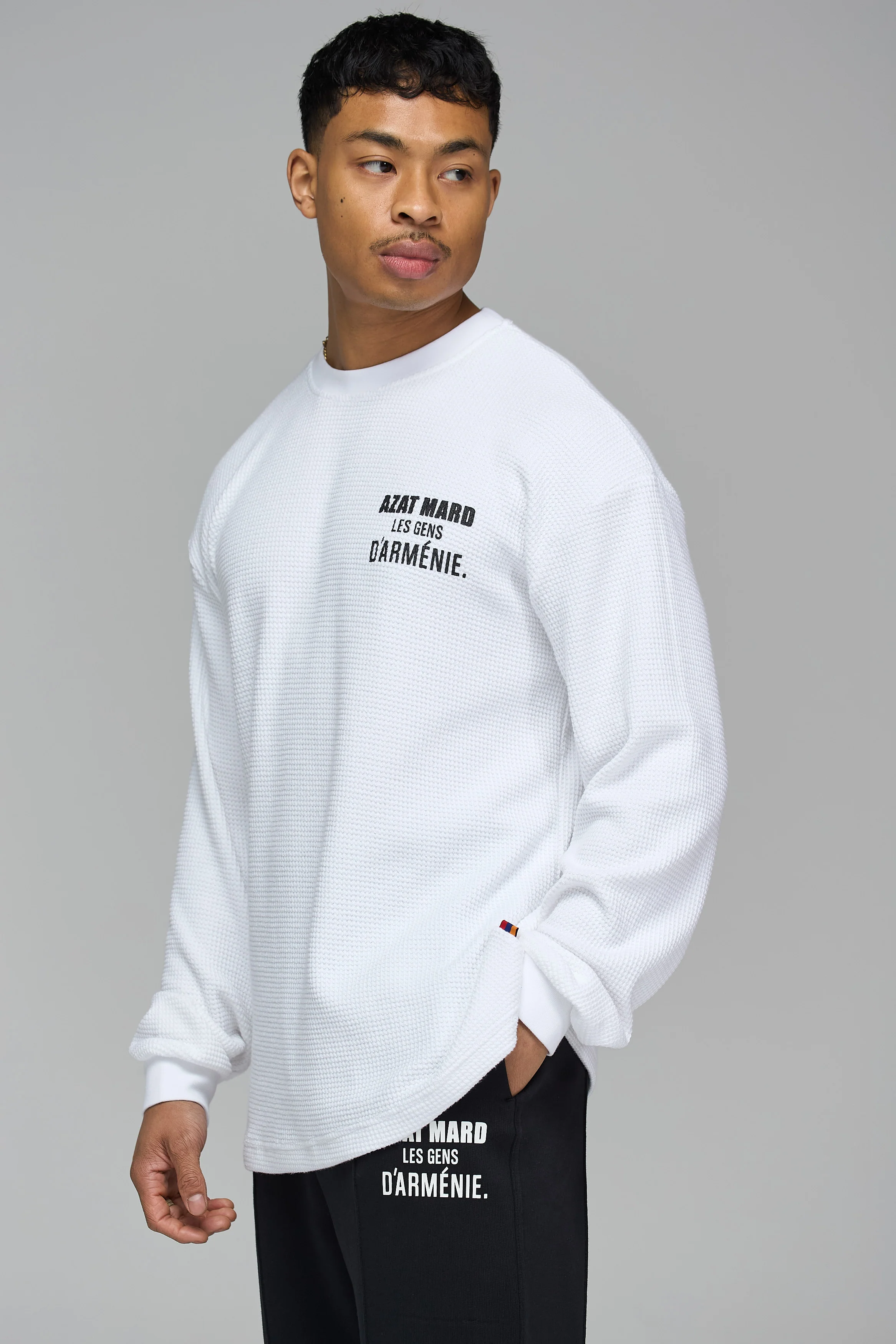 LES GENS WHITE RELAXED WAFFLE LONG SLEEVE T-SHIRT - Image 2