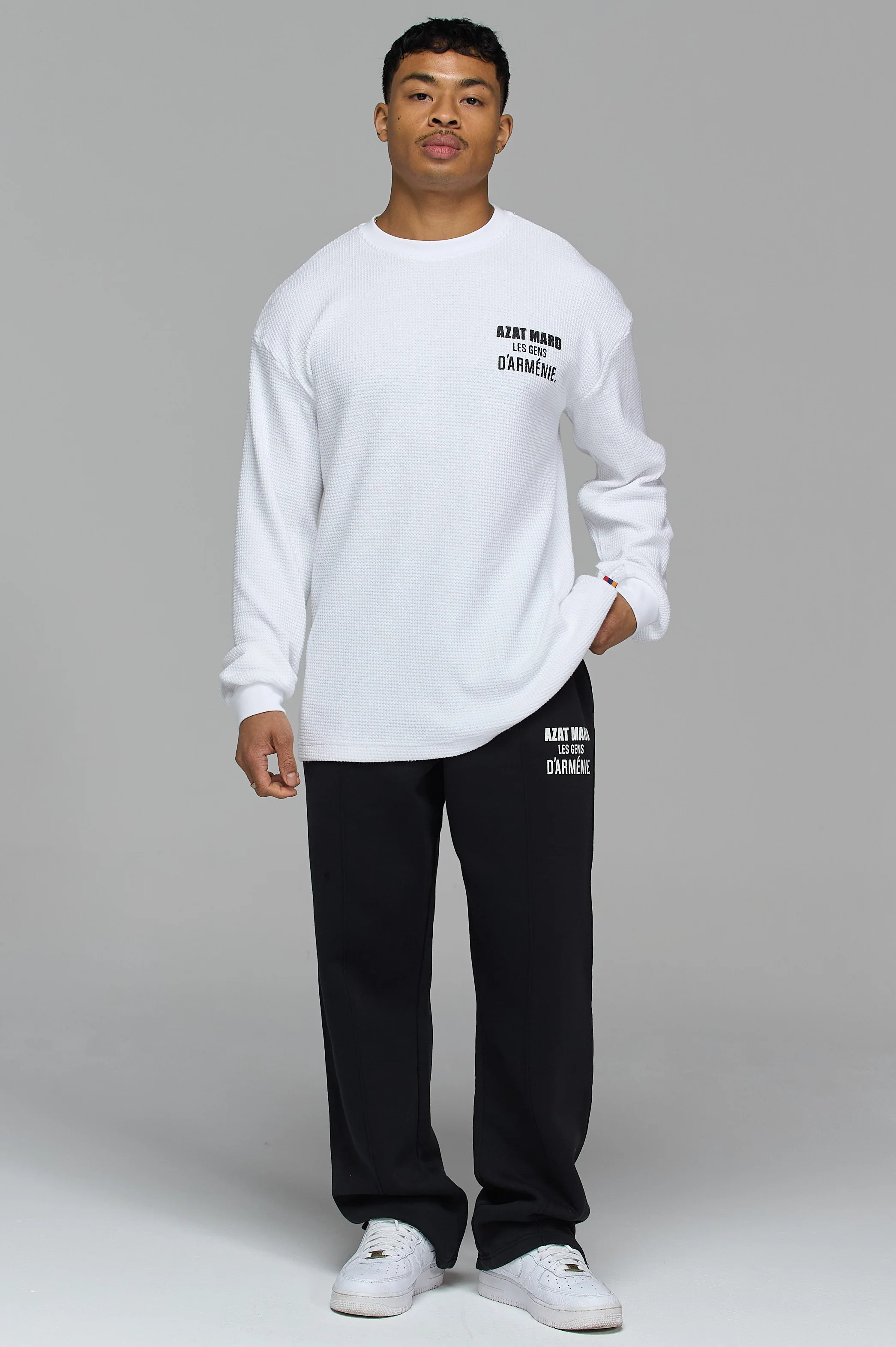LES GENS WHITE RELAXED WAFFLE LONG SLEEVE T-SHIRT - Image 6