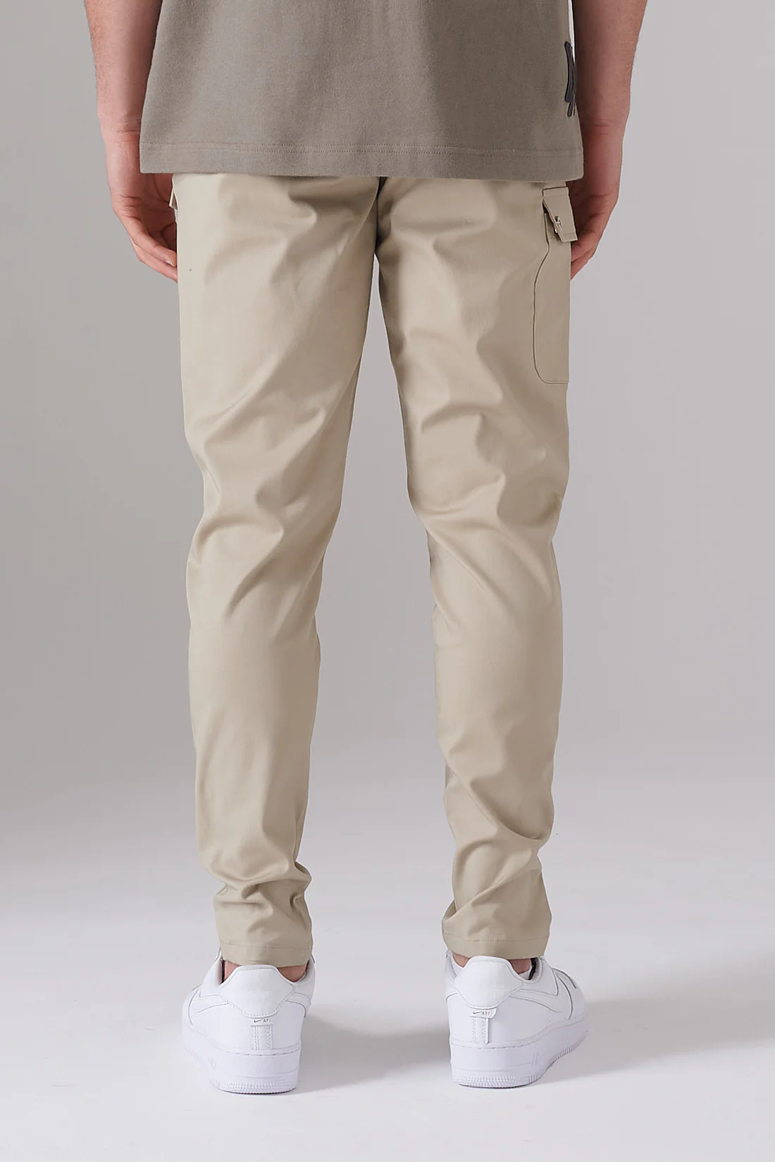 PLAQUE POCKET DETAIL BEIGE TWILL PANTS - Image 3