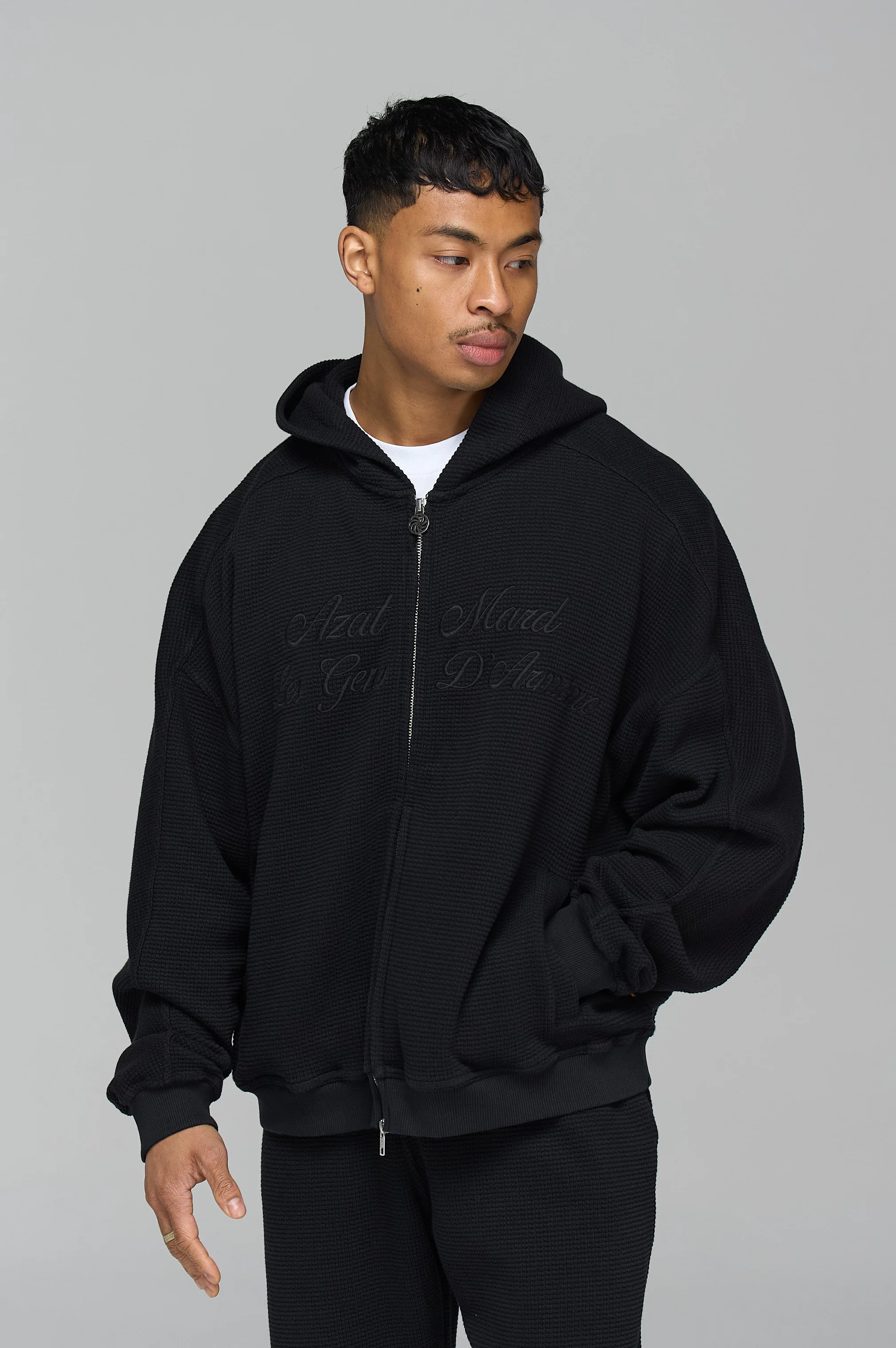 LES GENS SIGNATURE WAFFLE ZIPPER HOODIE - Image 3