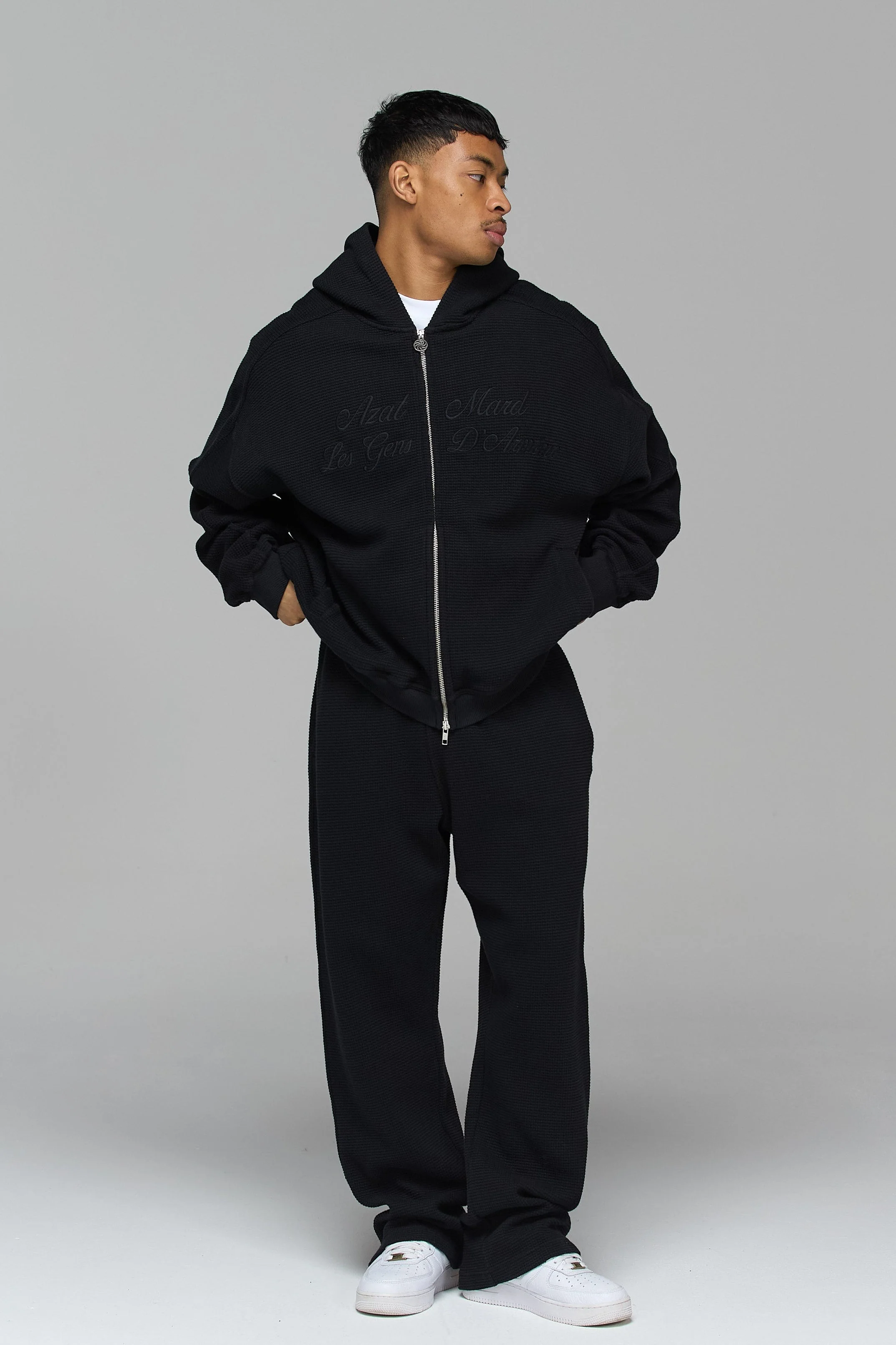 LES GENS SIGNATURE WAFFLE ZIPPER HOODIE - Image 6