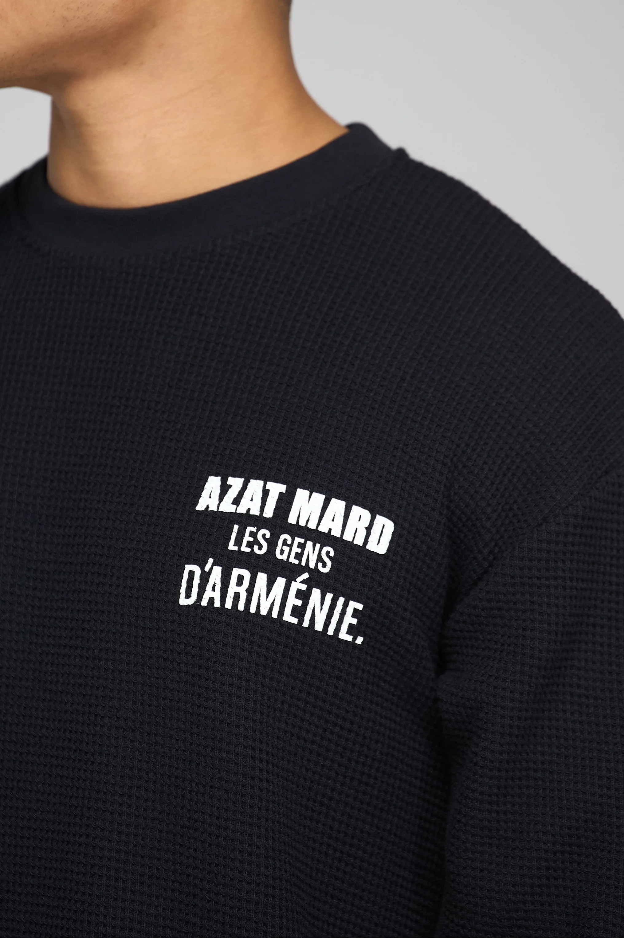 LES GENS BLACK RELAXED WAFFLE LONG SLEEVE T-SHIRT - Image 3