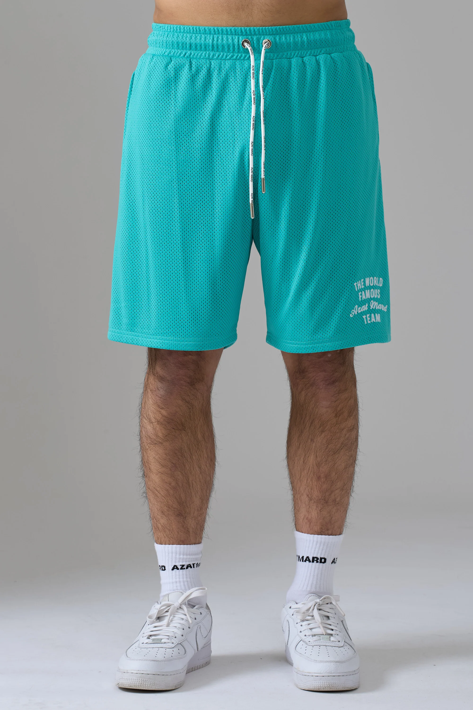 WORLD FAMOUS AZAT MARD TEAM SEA GREEN MESH SHORTS - Image 5