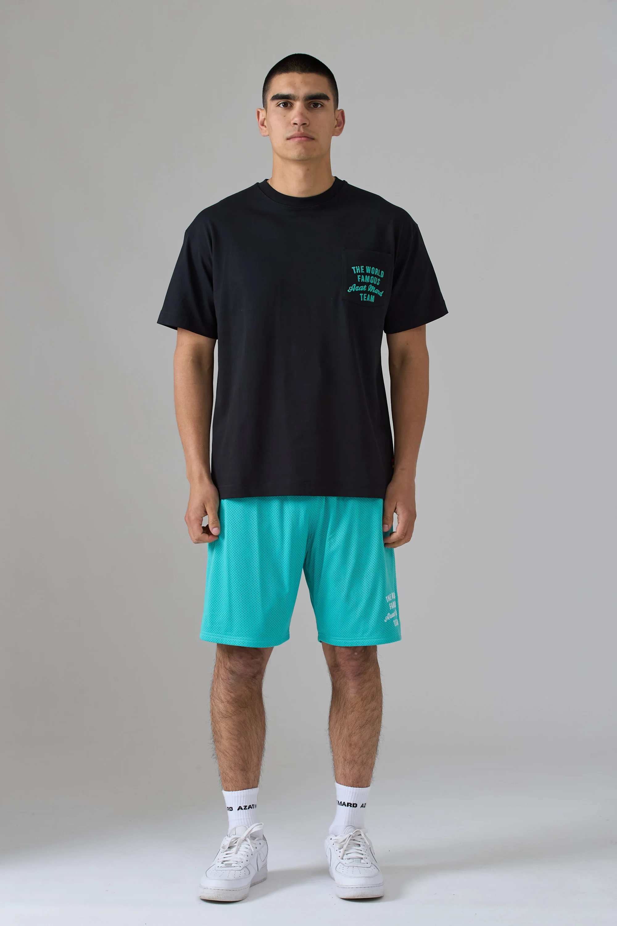 WORLD FAMOUS AZAT MARD TEAM SEA GREEN MESH SHORTS - Image 9